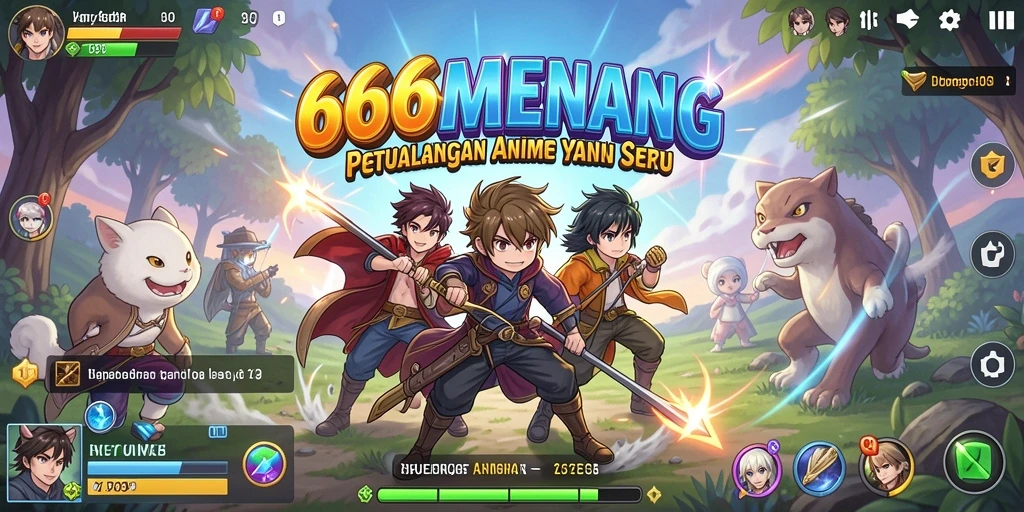 Tampilan gameplay 666MENANG dengan karakter anime yang menarik.