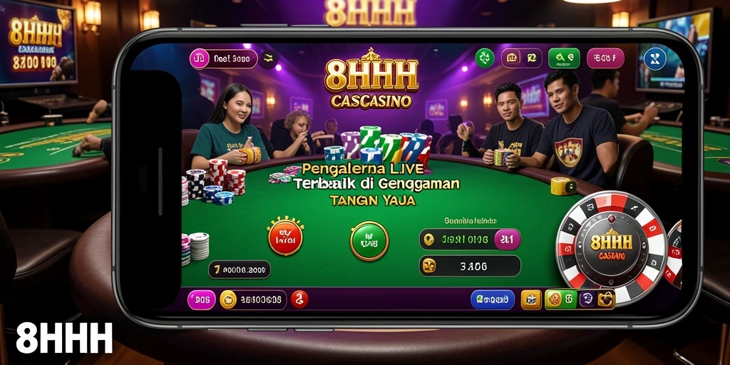 Screenshot gameplay Live Casino 8HHH yang menarik dengan dealer langsung.