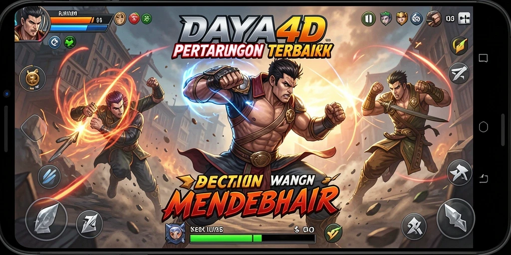 Screenshot utama DAYA4D menampilkan aksi pertarungan mendebarkan di arena.