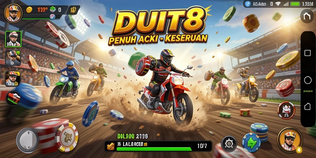 Screenshot gameplay DUIT8 yang menampilkan balapan action-packed.