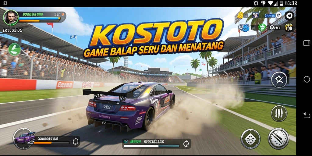 Tangkapan layar gameplay KOSTOTO yang menunjukkan adu balap yang seru.