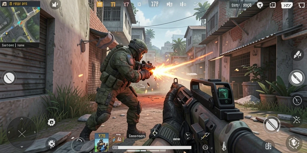 Gameplay dinamis X78 yang penuh aksi dalam pertempuran FPS.