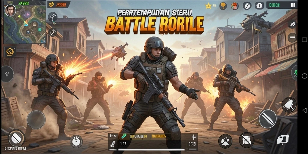 Screenshot menunjukkan aksi seru pertempuran di ZK988.
